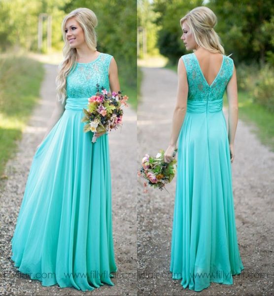 

2020 turquoise lace bridesmaid dresses scoop neck chiffon wedding party gowns long country maid of the honer dress2779451, White;pink