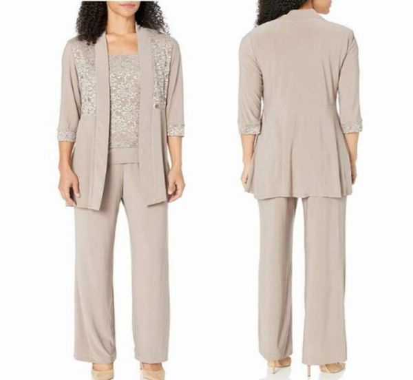 

vintage plus size mother of the bride suits three pieces pant suit chiffon beach long sleeve wedding guest dress9301712, Black;red