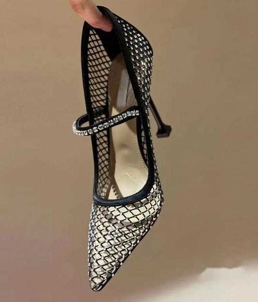 

rhinestone hollow-out mesh high-heeled shoes women's pointed stiletto sandals .5cm chain decoration transparent pvc dress shoes, Black