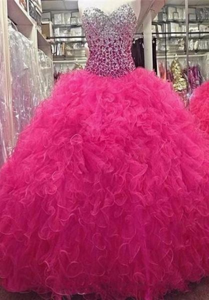 

bling pink quinceanera dresses crystal backless fuchsia sweet 16 dresses masquerade ball gowns vestidos de 15 anos prom 1126923, Blue;red