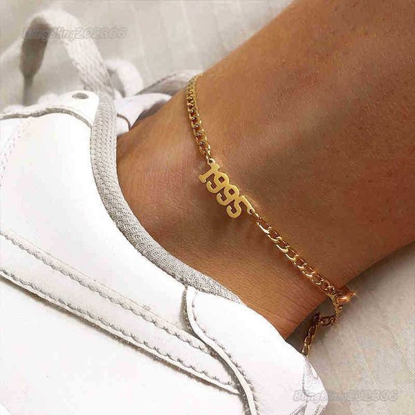 

1980-1998 birth year anklet leg bracelet jewelry stainless steel rose gold color custom number anklet for women gifts, Red;blue