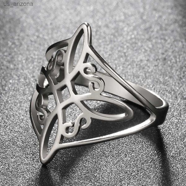 

teamer witch knot stainless steel ring for women wiccan cross celtics knot rings witchcraft good luck amulet new year gifts l230620, Silver