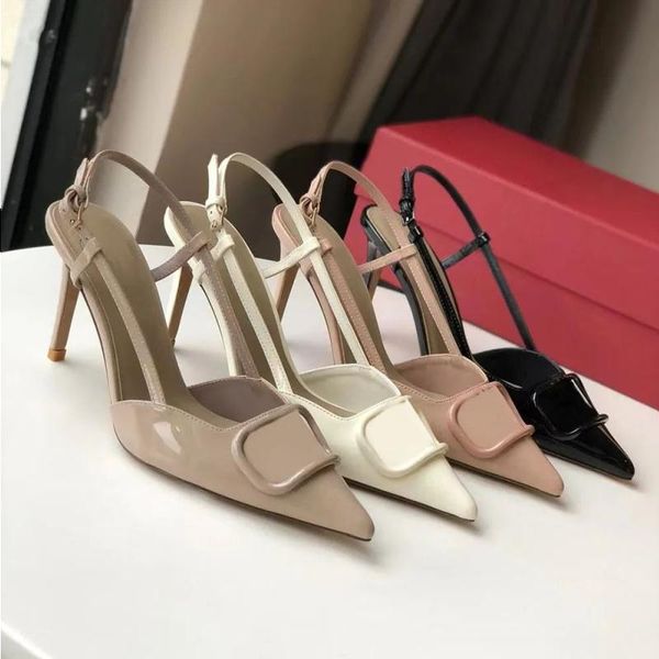 

brand summer women's high heel sandals v rivets designer patent leather gold triple black red women's fashion sandals party weddi