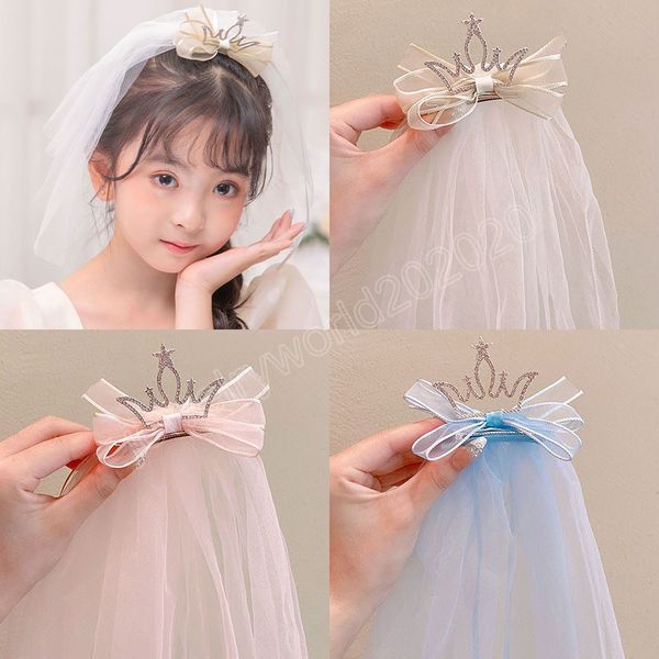 

children princess gauze 3d crown hair pin baby glitter rhinestone birthday pgraphy headwear girls kids hair accessories, Slivery;golden