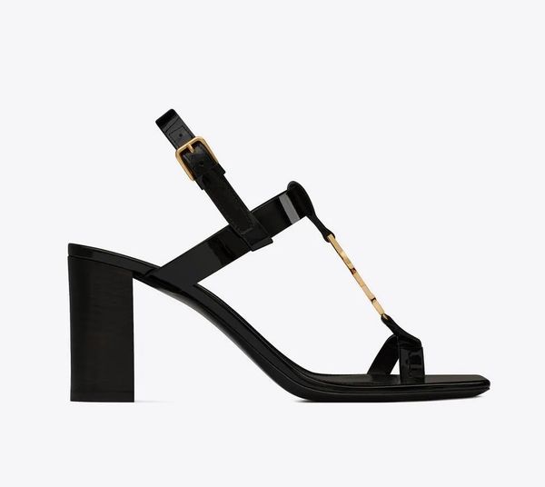 

women flat sandal shoes cassandra flip flop high heeled genuine leather gold metal gladiator sandals luxury design block heel sandaies with, Black