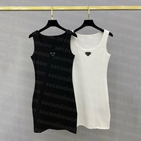 

women casual sling dress designer knits dresses triangle badge fashion dress sleeveless knitted skirts, Black;pink