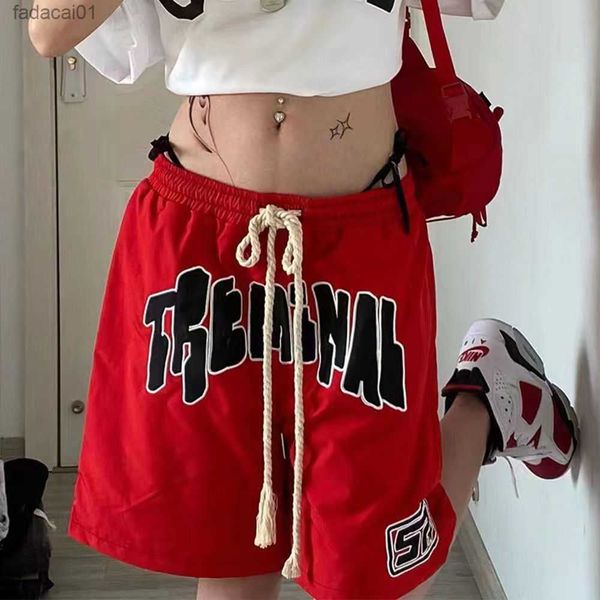 

new summer sports shorts women korean version loose and casual allmatch letter embroidery men vvv basketball fivepoint pants l230621, Black;white