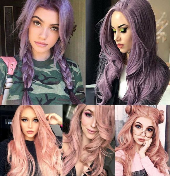 

long wavy cosplay wig puprle pink high density temperature synthetic wig for blackwhite women glueless wavy cosplay hair wig4862711, Black