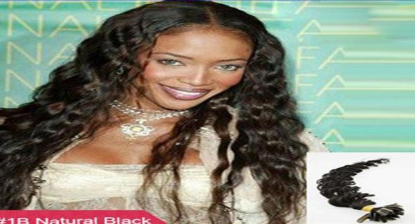 

100s brazilian deep wave hair remy human fusion keratin hair nail u tip pre bonded capsules hair extension6942762, Black