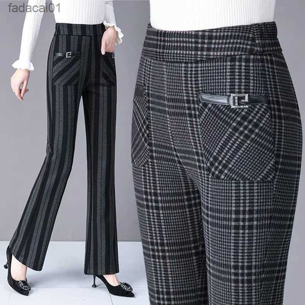 

office lady vintage korean fashion flare pants spring autumn elastic high waist chic pocket loose women casual straight trousers l230621, Black;white