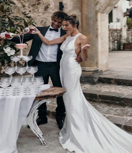 

backless summer wedding dresses bridal gowns 2022 jewel neck sleeveless vestidos de novia long sweep women wear for special b4056188, White