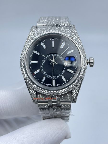 

men's boutique automatic mechanical watch silver diamond stainless steel watch two stone waterproof frameless set cz diamond, Slivery;brown