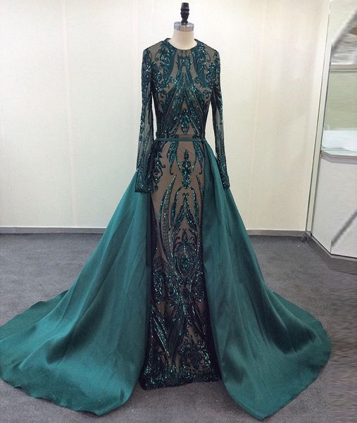 

elegant evening dress 2020 muslim long sleeves mermaid with detachable train sequin plus size prom party gowns4228438, Black;red