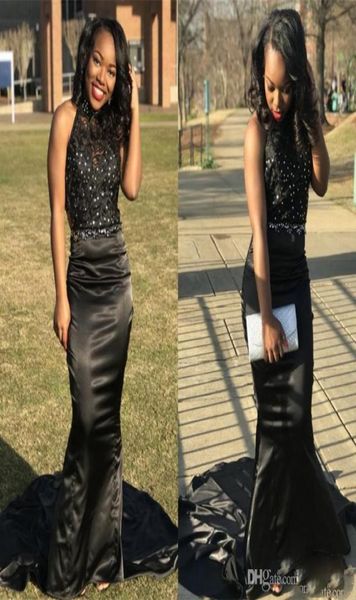 

african black girls beaded mermaid prom dresses halter neck long beaded crystals floor length formal dress evening gowns robe3414915, Black;red