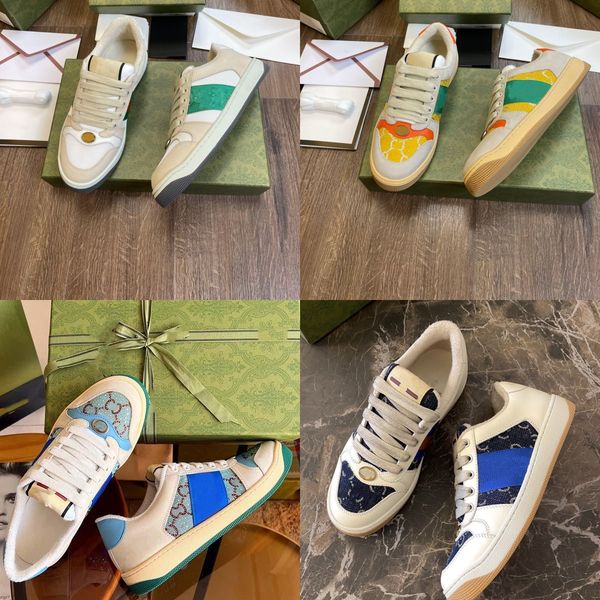 

2023 fashion screener designer shoes canvas designer sports shoes mens womens double g luxury sneakers bi-color rubber sole ladies crystals, Black