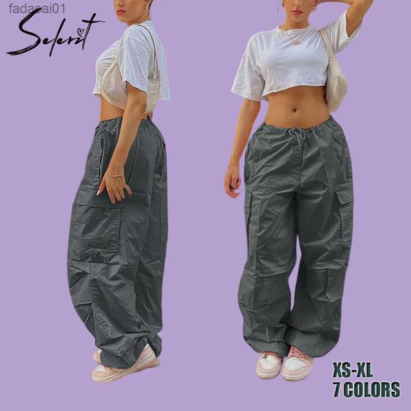 

women pants cargo parachute gray drawstring waist casual streetwear fall y2k clothes harajuku hippie korean fashion l230621, Black;white