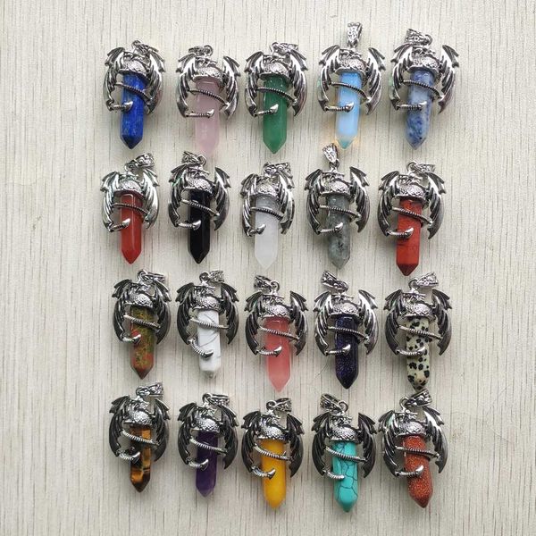 

natural gem stone vintage dragon man hexagonal crystal pendants for necklaces jewelry making, Bronze;silver