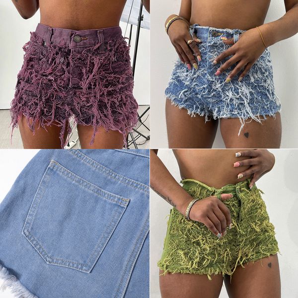 

2023 designer casual denim jean shorts 2023 summer y2k streetwear biker shorts girl solid retro tassel shorts women clothing button wholesal, White;black