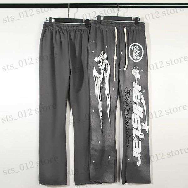 

men's pants hellstar sweatpants heavy wool fabric flame letter print hellstar high street hip hop loose casual pants men women t230705, Black