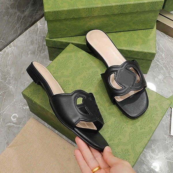 

women interlocking cut-out slide designer sandals leather slippe flat slides g girls fashion hollow out rubber sandal summer beach flip flo, Black