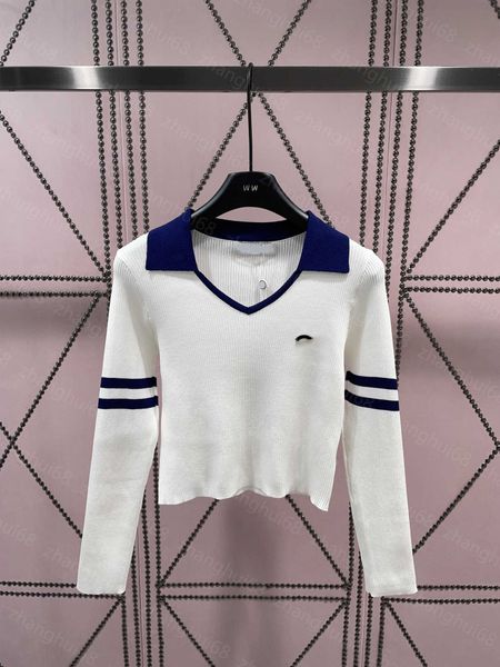 

23ss women sweater womens designer clothing autumn and winter new on the new lapel color stripes temperament long-sleeved blouse womens clot, White;black