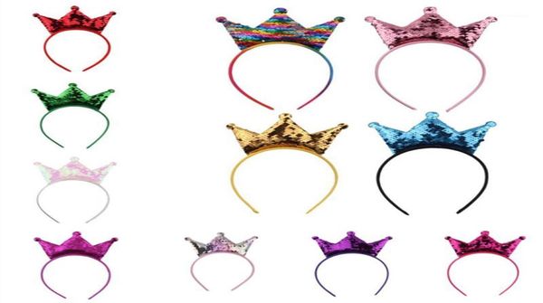 

10pcslot fashion rainbow reversible sequin crown hairbands for girl doublesides headband handmade hair accesories for children11770089, Slivery;white