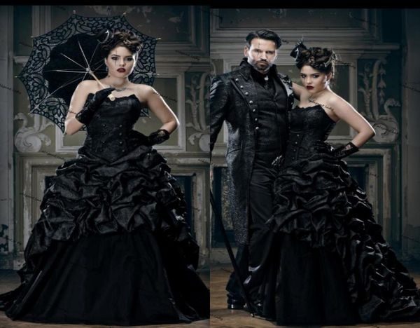 

vintage black gothic wedding dresses plus size sweetheart laceup corset laceup victorian vampires punk evil queens bridal gown9626245, White