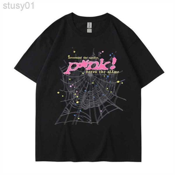 

2023 designer sp5der letter 555 spider t shirt new fashion men's street fashion spider web print 2d loose short sleeve t-shirt top, White;black