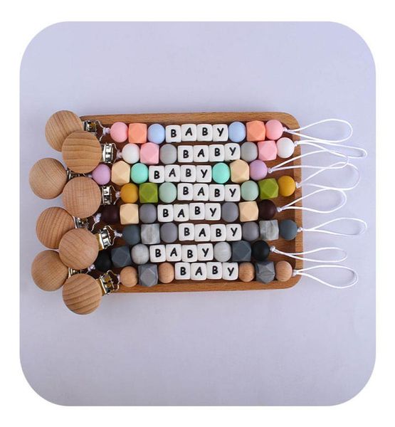 

ins silicone wood baby pacifier clips baby dummy pacifier clip letter beads nipple holder nursing teething gifts baby toys b29519295594