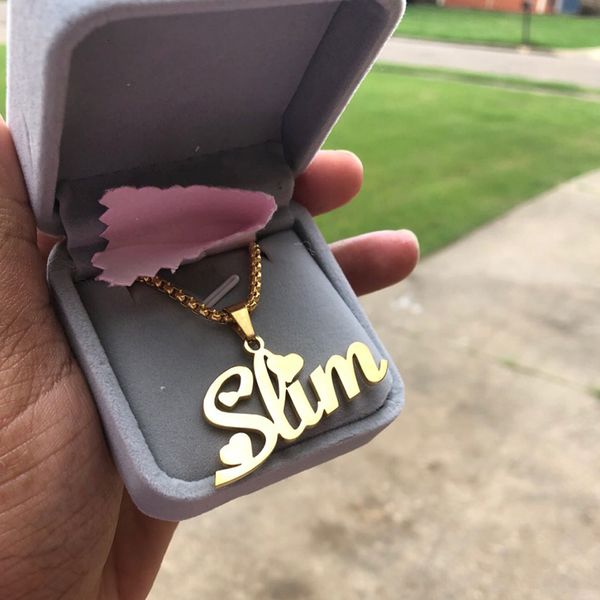 

pendant necklaces v attract stainless steel chain charm personalized name necklace for men punk style nameplate collier femme custom jewelry, Silver