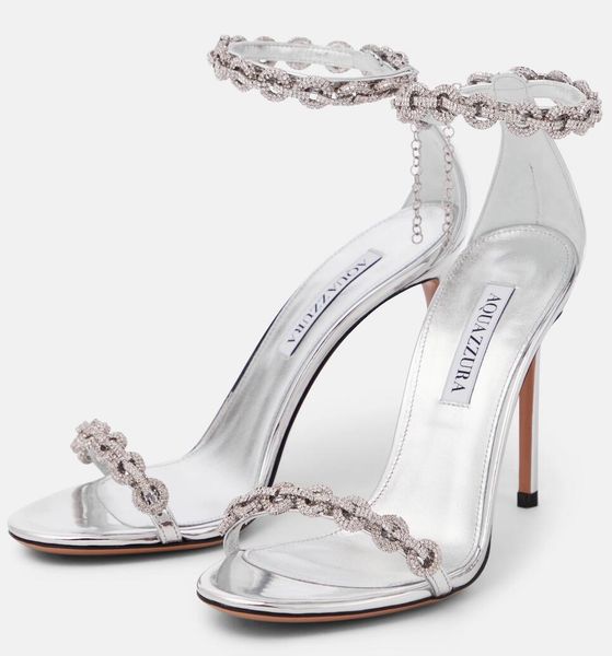 

summer luxury aquazzuras women love link sandals shoes crytal chain stiletto heels floaty pumps dress party bridal lady sandalias eu35-43,wi, Black