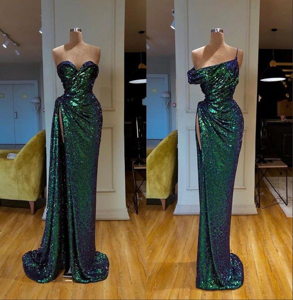 

sleeveless silver mermaid evening dresses 2019 high split prom dress sequined formal evening gowns robe de soiree abendk6170012, Black;red