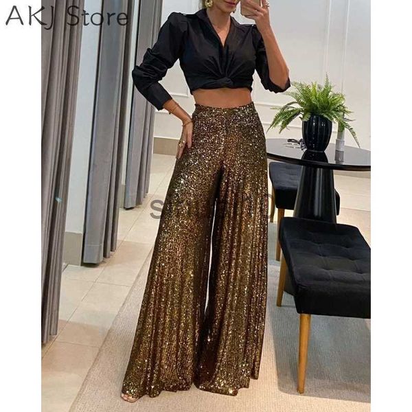 

women's pants capris women high waist sequin flared pants j230705, Black;white