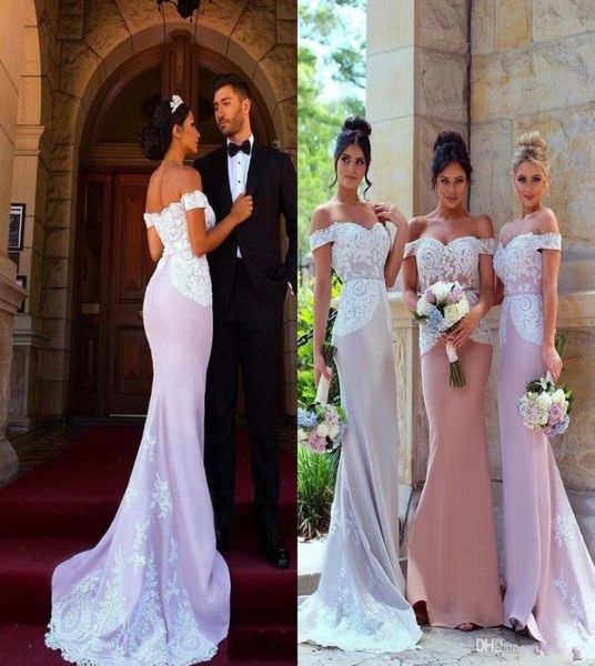 

2020 mermaid bridesmaid dresses long for weddings short sleeves off shoulder white lace appliques plus size maid of hon4750791, White;pink