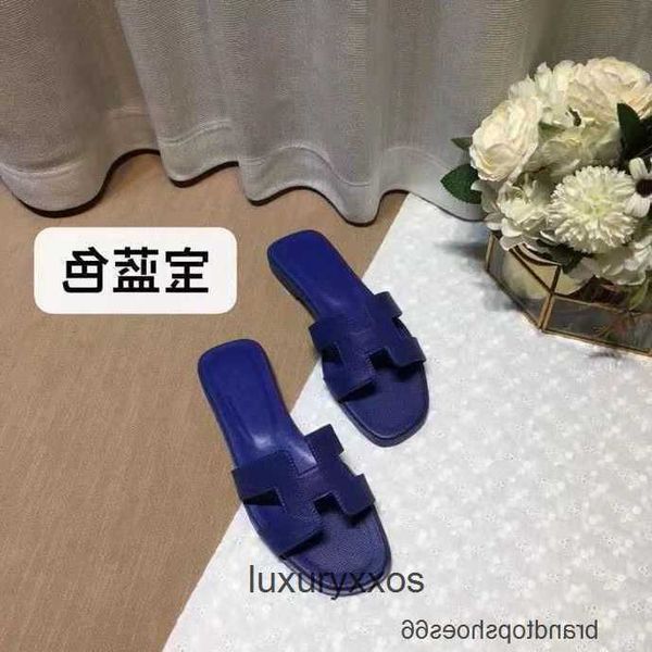 

oran oasis sandal h slippers 2023 designer hermz sandals beach summer flat heel leather sheepskin women's shoes girl 32jy