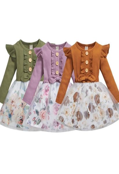 

girl039s dresses spring autumn born baby girls ribbed floral patchwork kneelength dress clothes long sleeve children kids clot2800491, Red;yellow