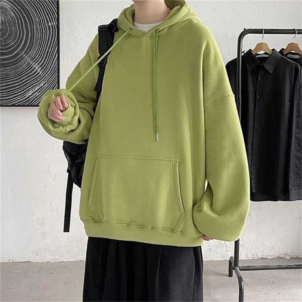 

men's hoodies autumn korean version of the solid color sweater trend wild hooded thick coat loose long-sleeved tds5, Black