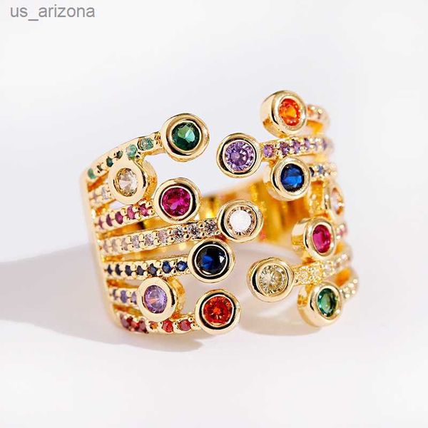 

classic women's ring adjustable ring luxury corful zircon crystal rainbow flowers ring wedding jewelry dropshipping l230620, Silver