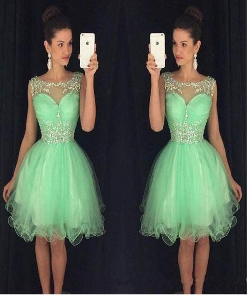 

mint crystal yellow scoop neck sleeveless short homecoming dresses with beaded neckline vestido 2019 aline semi prom gowns 8th gr5681907, Blue;pink