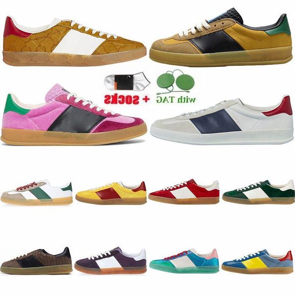 

plate-forme casual shoes fashion luxurys designer sneaker for men women light blue silk green suede red velvet flats heels gazelle trainers, Black
