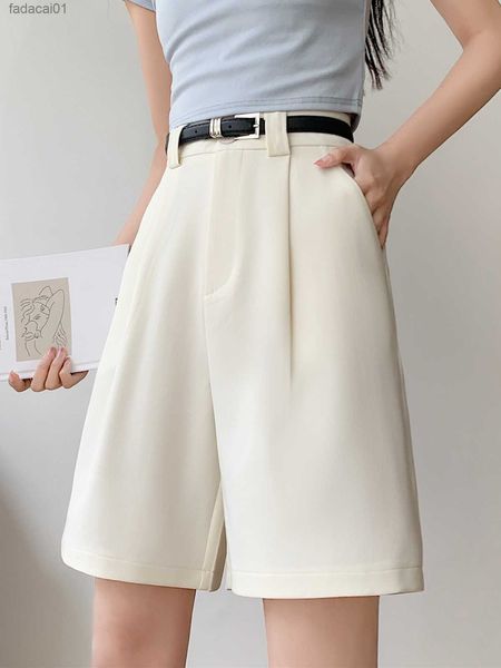 

zhisilao new casual knee length shorts women office wear high waist wide leg shorts summer 2023 l230621, Black;white