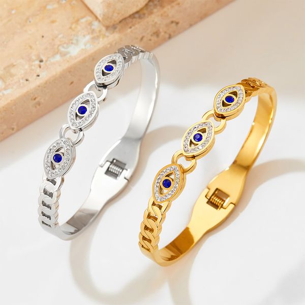 

new fashion evil eye bangle bracelet gold titanium steel jewelry for gift, Black