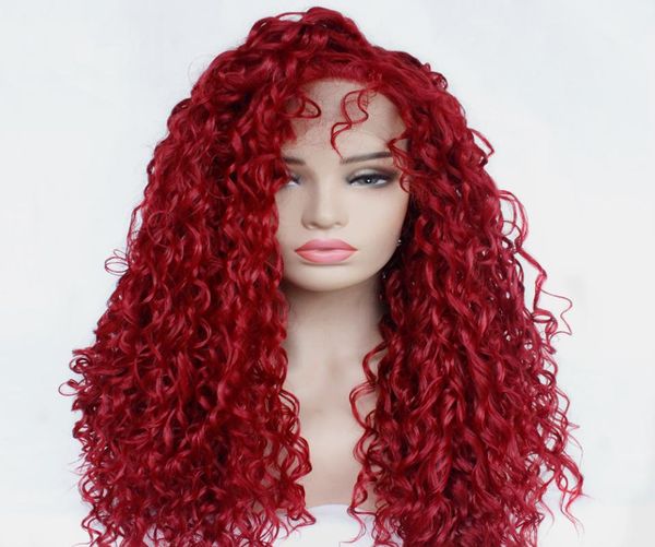 

red curly hair lace front wig glueless synthetic hair lace wigs for american african women heat resistant fiber long loose kinky c8259265, Black