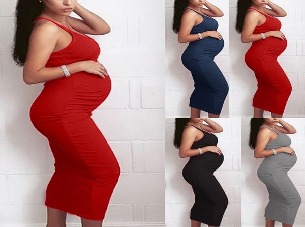 

2019 new maternity dresses sleeveless solid bodycon dress robe grossesse premama summer clothes for pregnant women plus size5183412, White