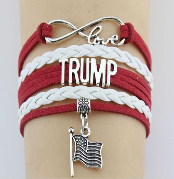

trump 2020 love couple bracelet american flag charm bangle letter pu leather wrap wristbands for party jewelry gift kjj578057167, Red;brown