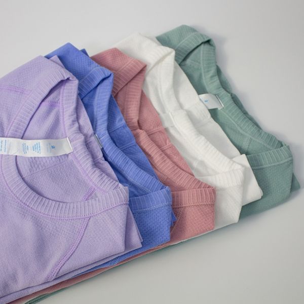 

lu-008 align women's yoga short sleeve solid color nude sports shaping waist tight fitness loose jogging sportswear women's high q