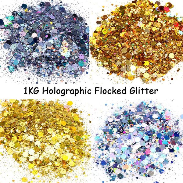 

nail glitter gold silver 1kg 24color holographic flake 1000g mixed hexagon bulk chunky holographic sequins diy nails sparkly y 230704, Silver;gold