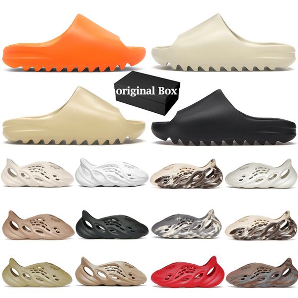 

classic slippers designer slides men women sandals desert sand bone onyx bone earth brown ochre flip flops yeezzys shoes, Black