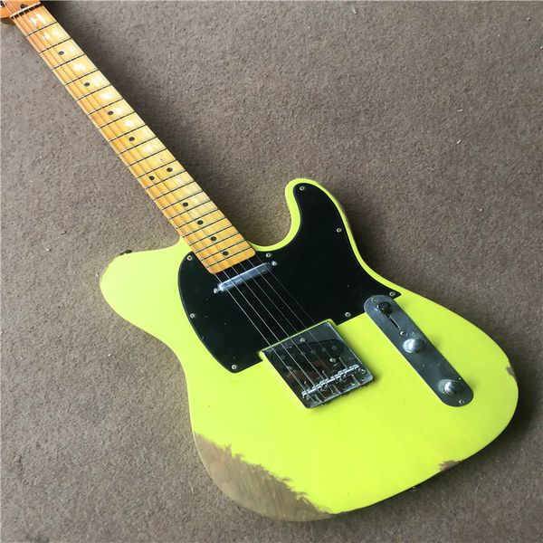 

yellow made old alder tl electric guitar in stock, accept custom, fast shipping, ing