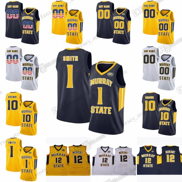 

ncaa xs-6xl murray state racers college basketball jerseys 12 ja morant 10 tevin brown 0 kj williams 1 daquan smith acc patch custom any nam, Black